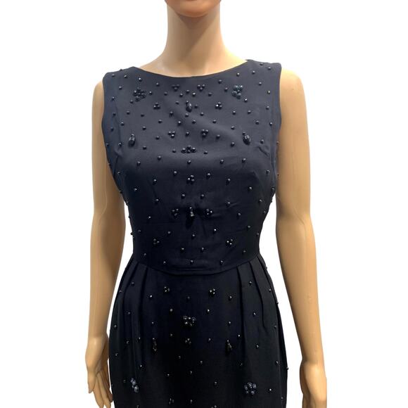 60s Black Beaded Cocktail Dress | Mid Century MOD Wiggle Dress LBD| Fits XS/S - Picture 2 of 12